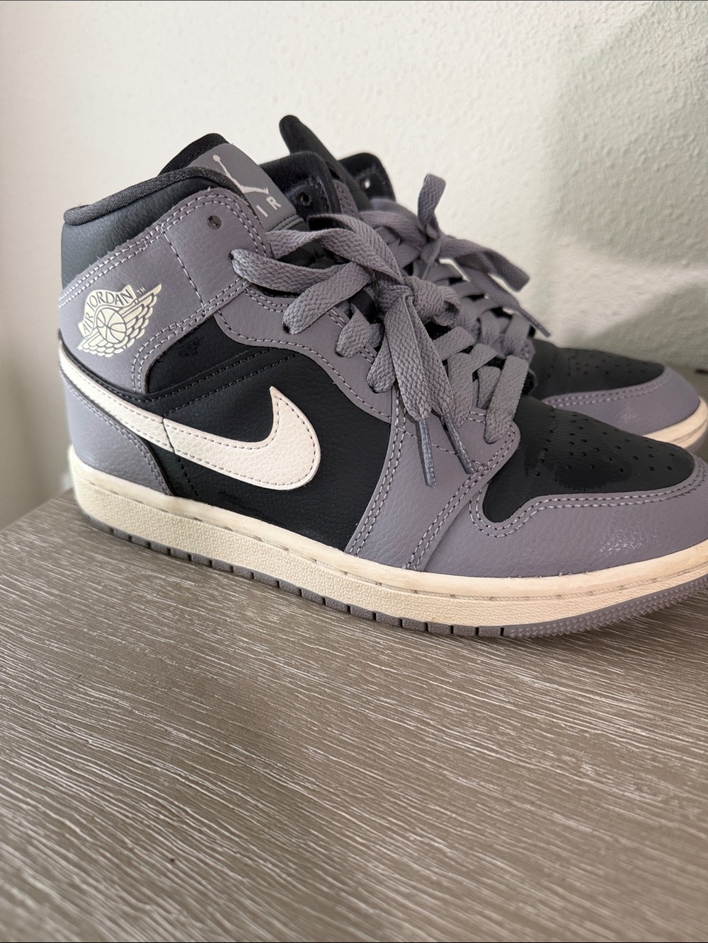 Jordan Gray and Black Mid-Top Sneakers with White Sole - Picture 2 of 5